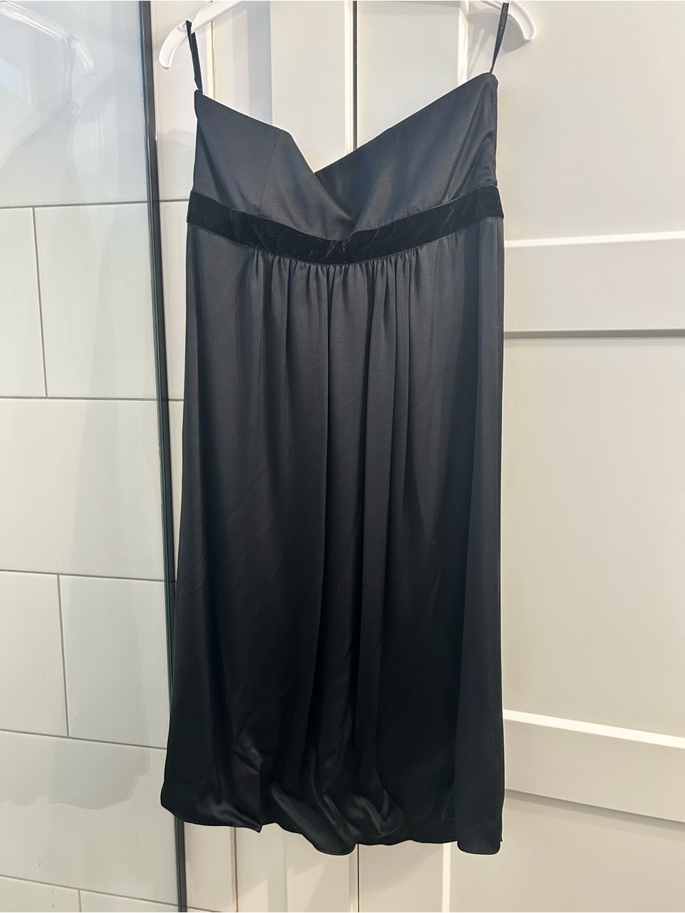 Banana Republic Black Satin Midi Skirt with Velvet Waistband
